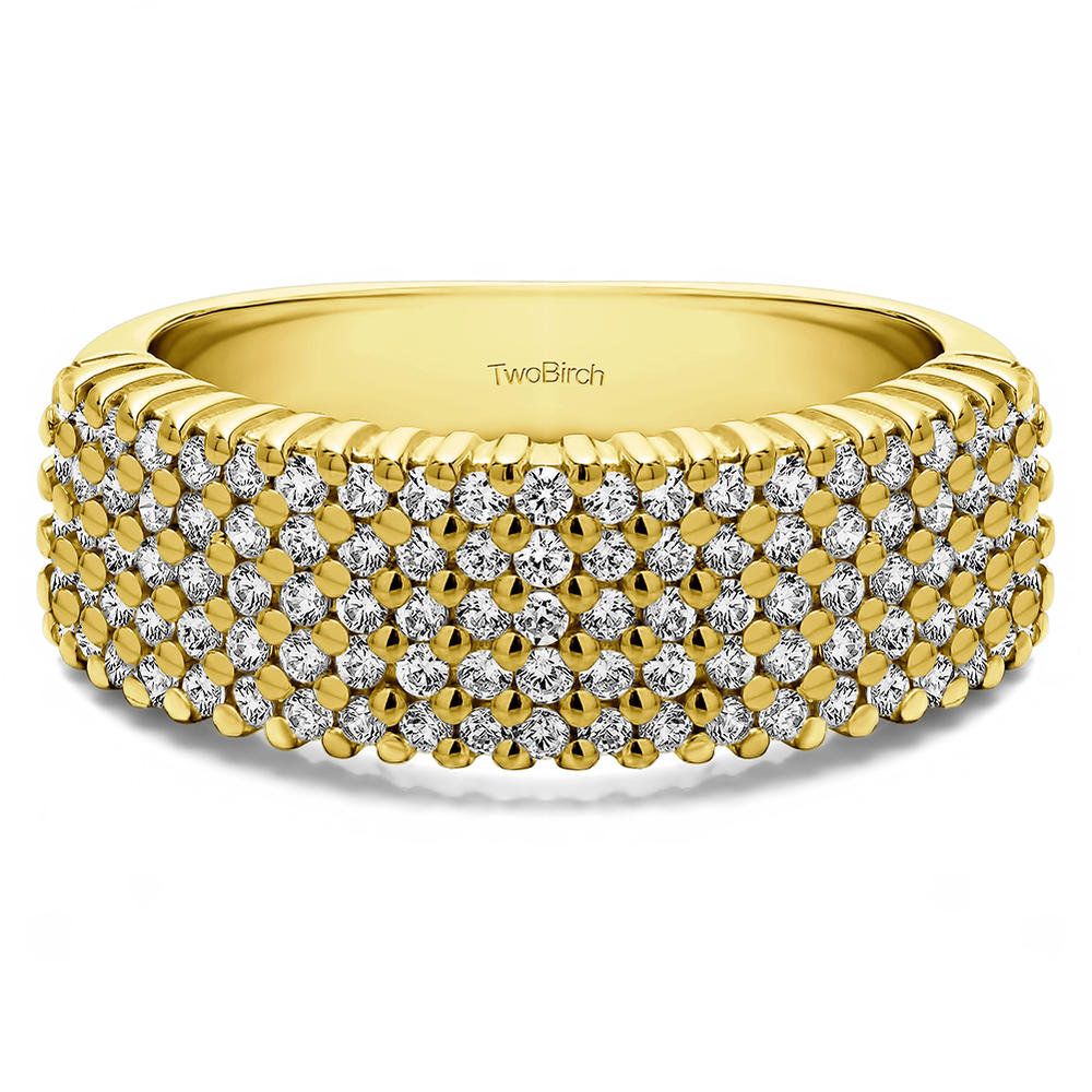 TwoBirch Multi Row Common Prong Wedding Ring in 10k Yellow gold with Diamonds (G-H,I2-I3) (1 CT)
