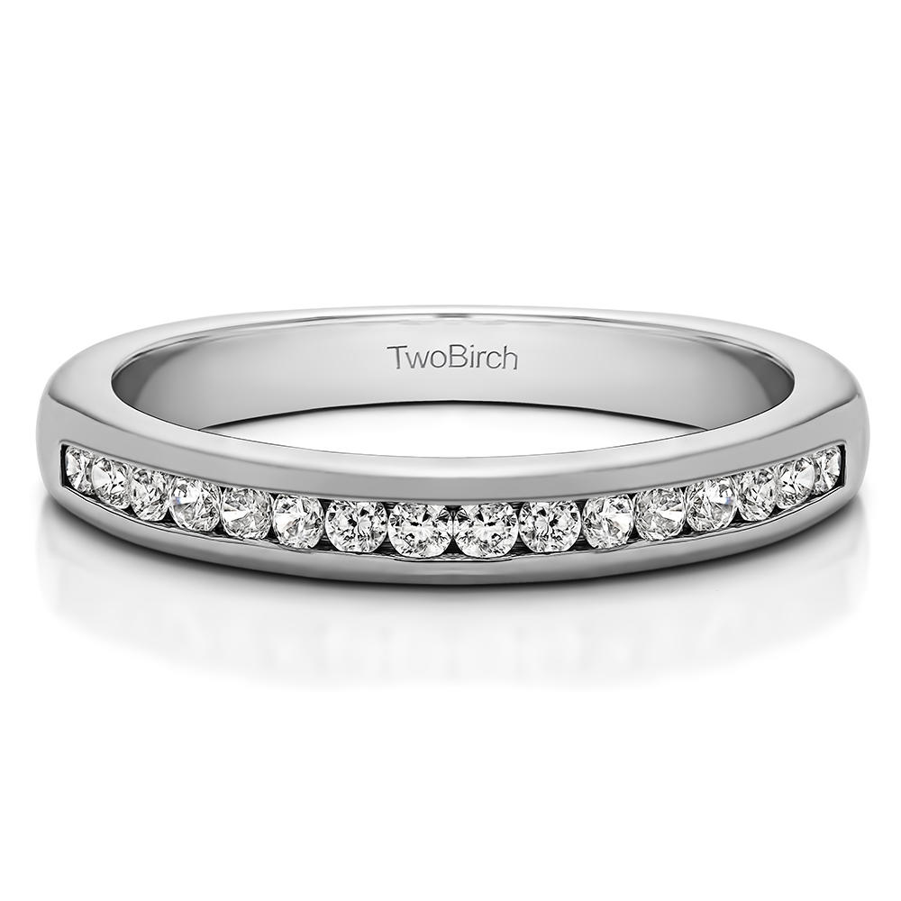 TwoBirch 1/5CT Sixteen Stone Channel Set Wedding Ring in Sterling Silver with Diamonds (G-H,I1-I2) (0.2 CT)