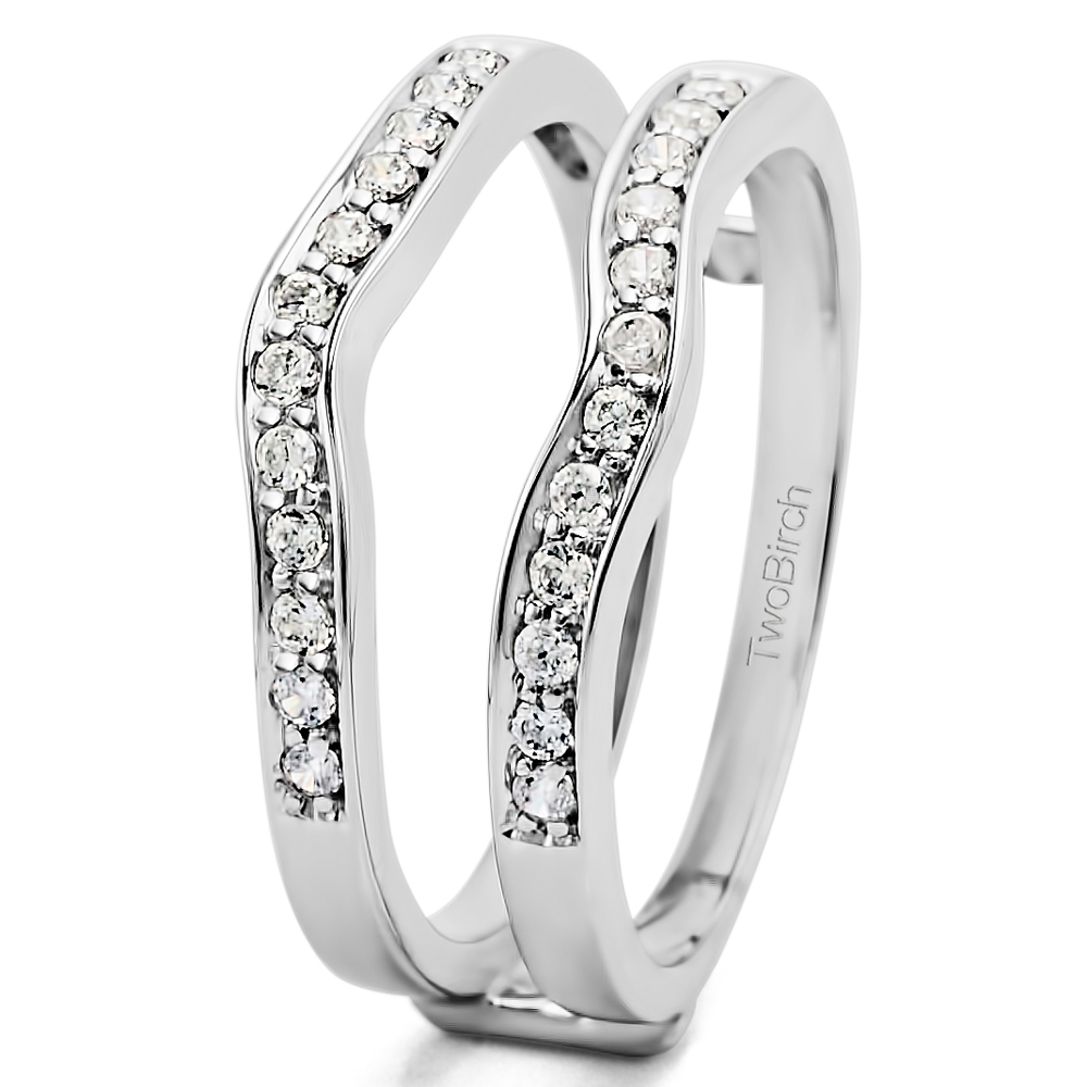TwoBirch Contour Shape Channel Set Enhancer Ring Guard  in Sterling Silver with Diamonds (G-H,I2-I3) (1.4 CT)