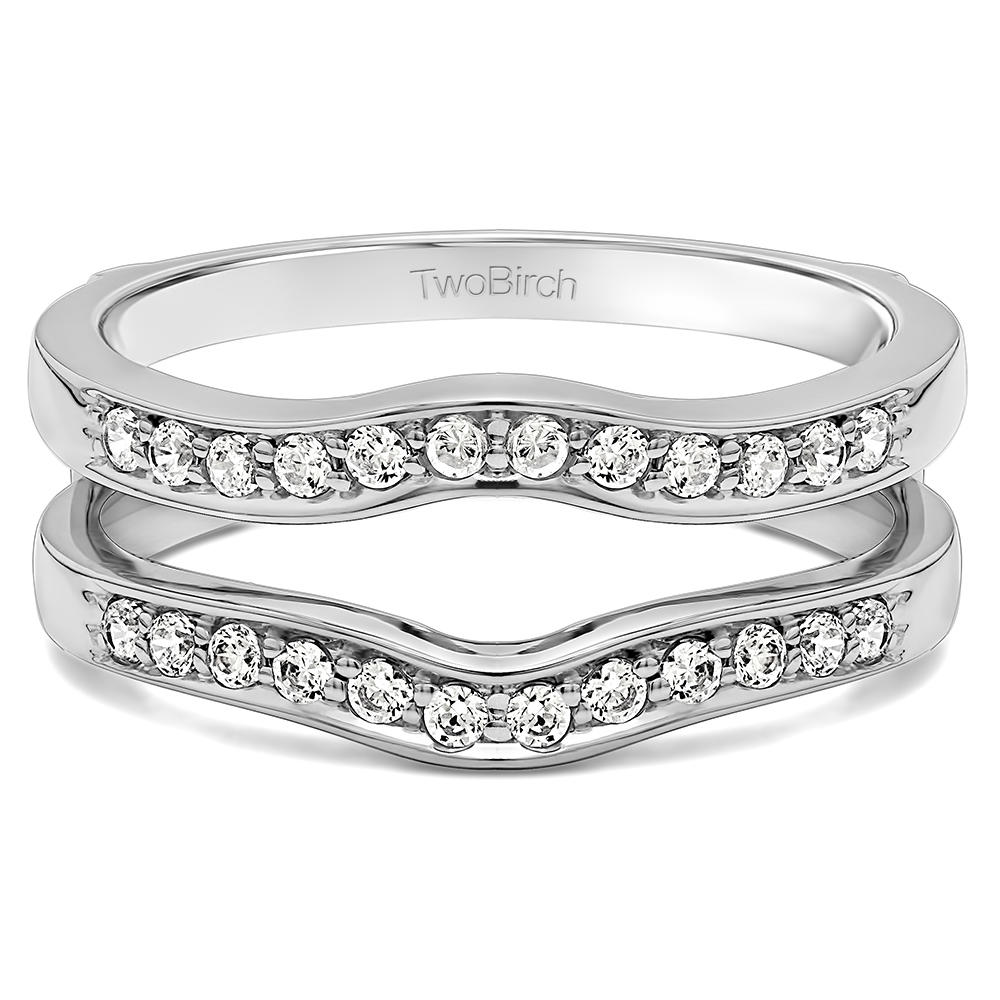 TwoBirch Contour Shape Channel Set Enhancer Ring Guard  in Sterling Silver with Diamonds (G-H,I2-I3) (1.4 CT)