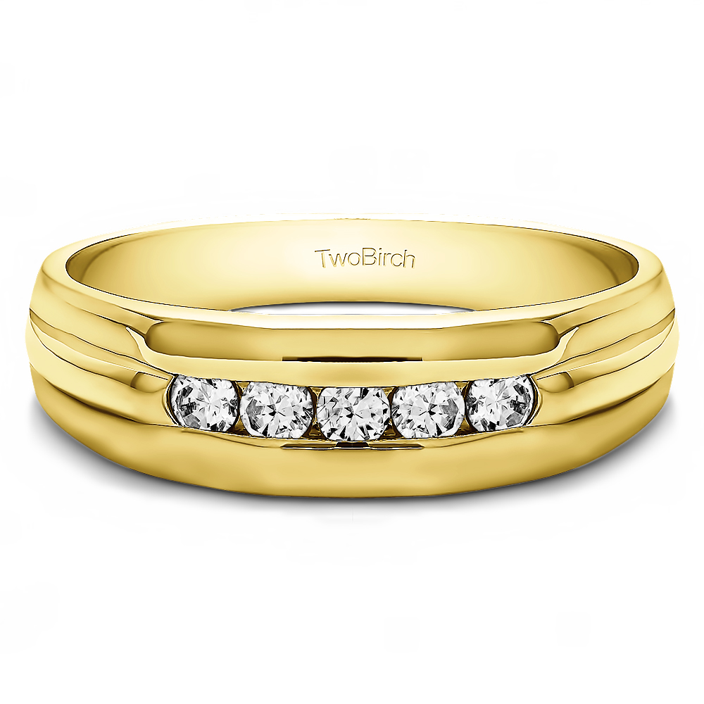 TwoBirch Classic Channel Set Men's Wedding or Fashion Ring in 10k Yellow gold with Diamonds (G-H,I2-I3) (0.5 CT)