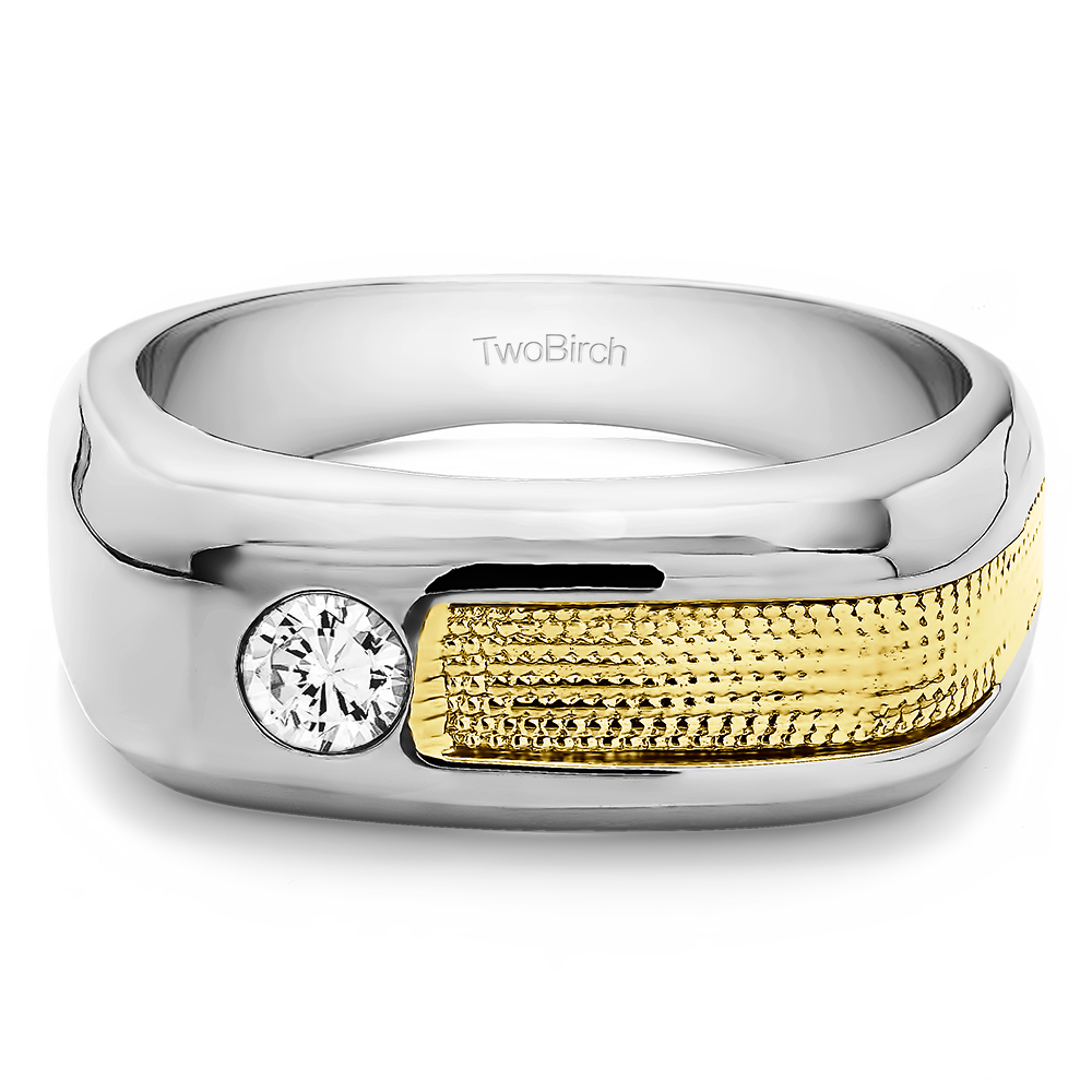 TwoBirch Unique Mens Ring or Unique Mens Fashion Ring  in 10k Two Tone Gold with Diamonds (G-H,I2-I3) (0.24 CT)