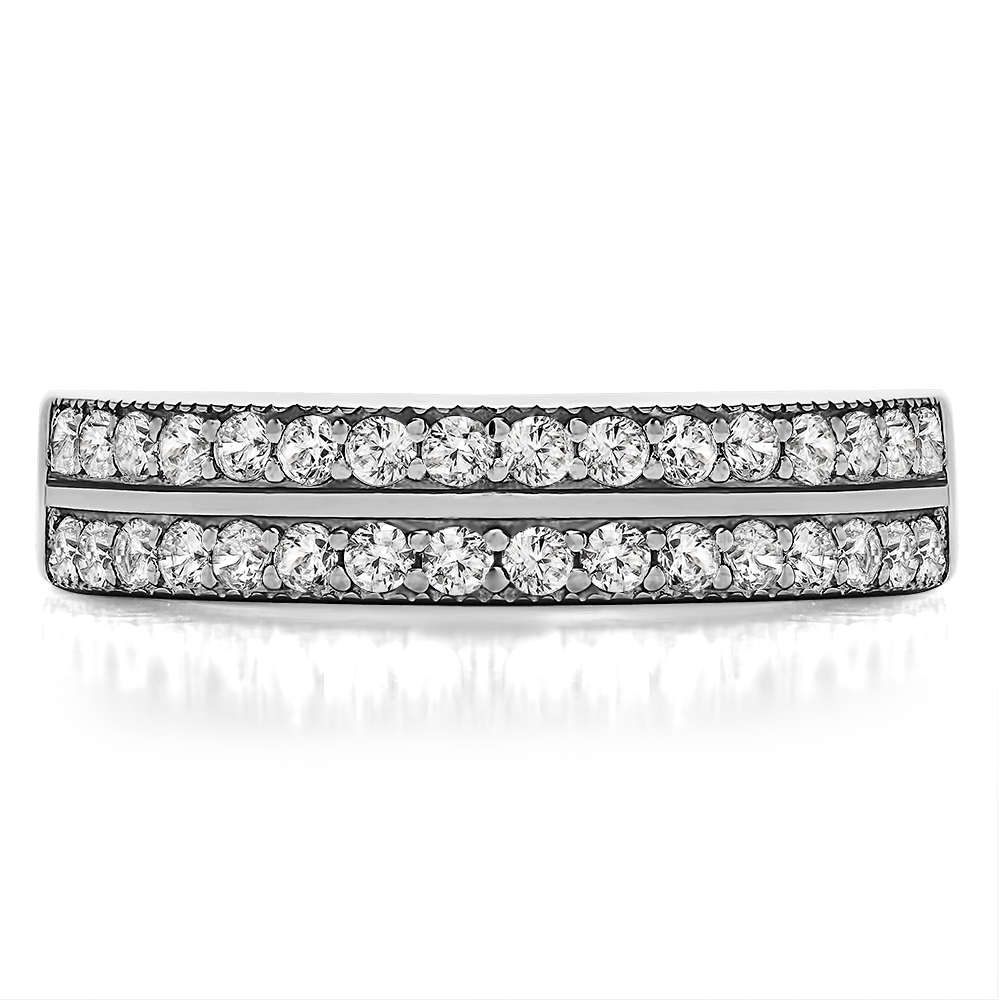 TwoBirch Double Row Channel Fishtail Set Wedding Band in Sterling Silver with Diamonds (G-H,I2-I3) (0.48 CT)