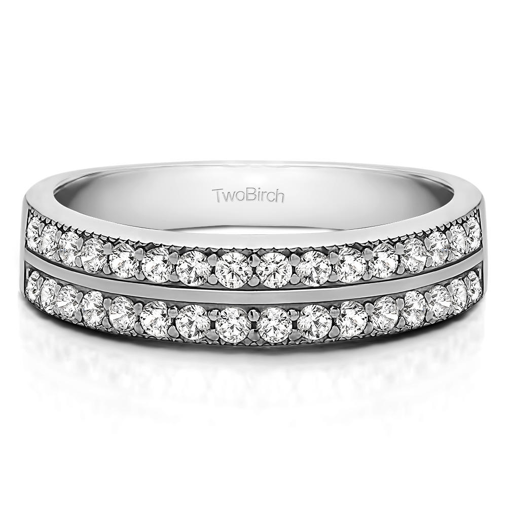 TwoBirch Double Row Channel Fishtail Set Wedding Band in Sterling Silver with Diamonds (G-H,I2-I3) (0.48 CT)