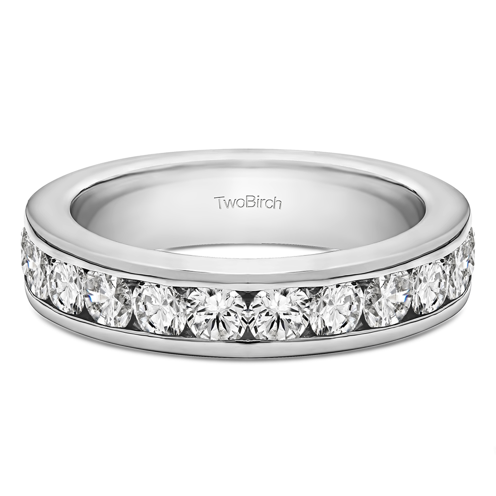 TwoBirch Twelve Stone Channel Set Straight Wedding Ring in Sterling Silver with Cubic Zirconia (0.24 CT)