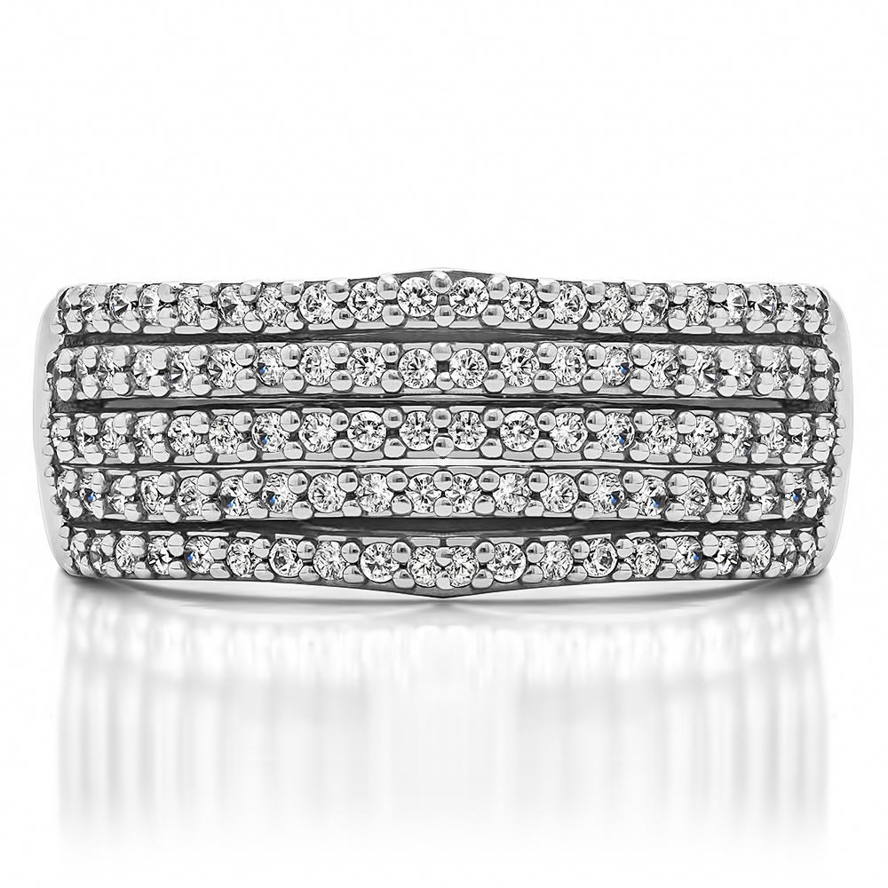 TwoBirch 1/2CT Multi Row Shared Prong Wedding Ring in 14k White Gold with Diamonds (G-H,I2-I3) (0.5 CT)