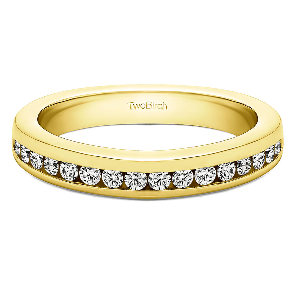 TwoBirch 1/3 CT Thin Channel Set Wedding Band in 14k Yellow Gold with Diamonds (G-H,I2-I3) (0.34 CT)