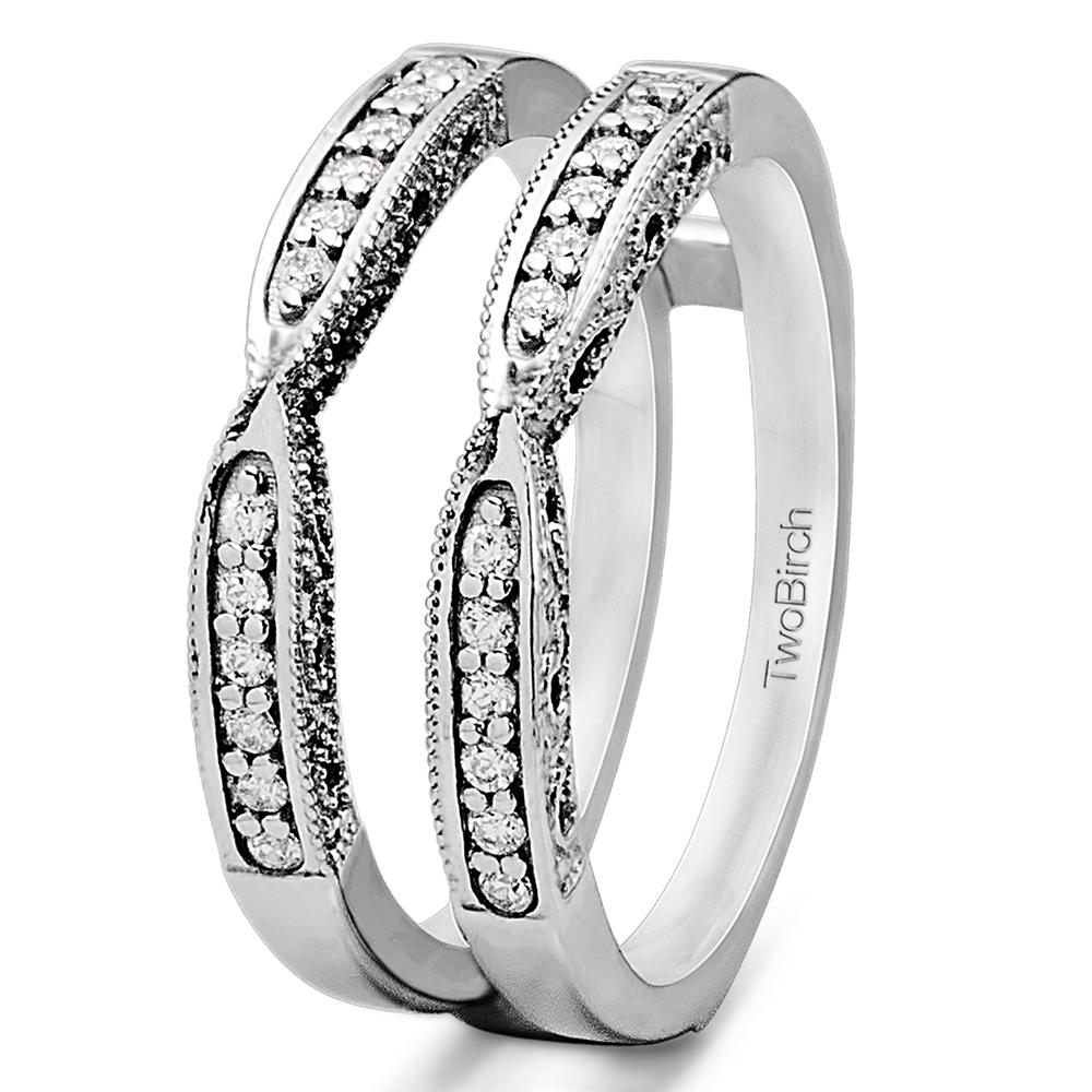 TwoBirch X Design Ring Guard with Millgrain and Filigree Detailing in 10k White Gold with Diamonds (G-H,I2-I3) (1 CT)