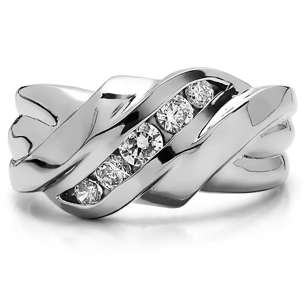 TwoBirch Swirl Style Cool Men's Ring or Unique Mens Wedding Ring in Sterling Silver with Diamonds (G-H,I2-I3) (0.48 CT)