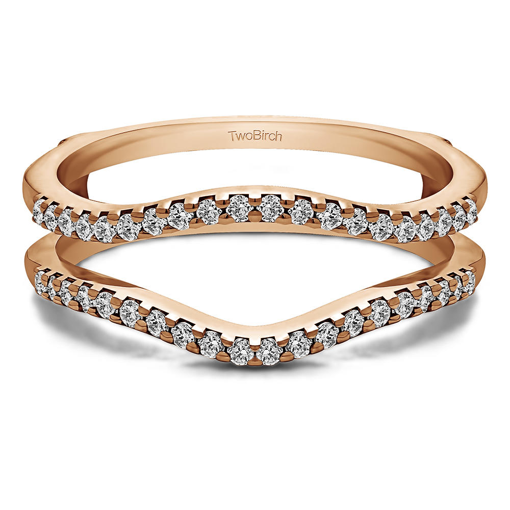 TwoBirch Double Shared Prong Contour Ring Guard  in 14k Rose Gold with Diamonds (G-H,I2-I3) (0.3 CT)
