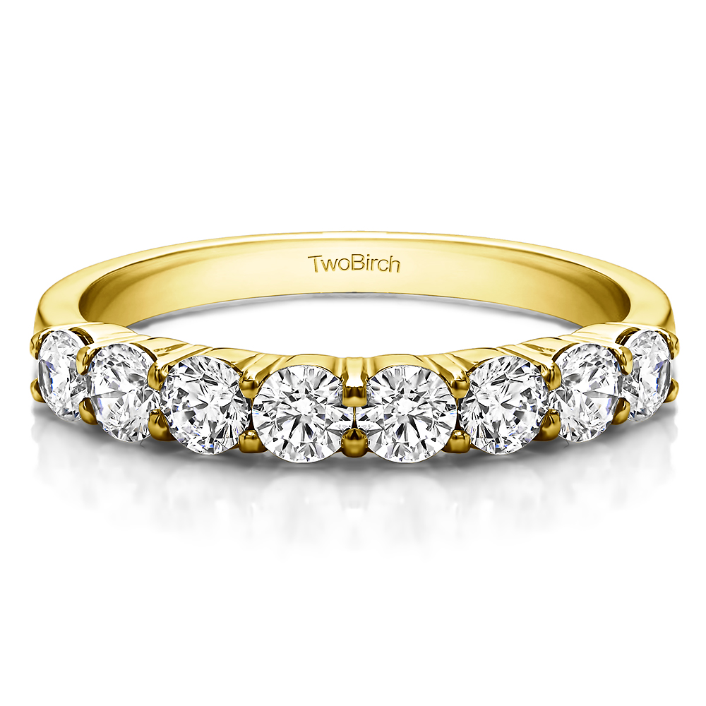 TwoBirch Double Shared Prong Thin Wedding Band in 10k Yellow gold with Diamonds (G-H,I2-I3) (0.98 CT)