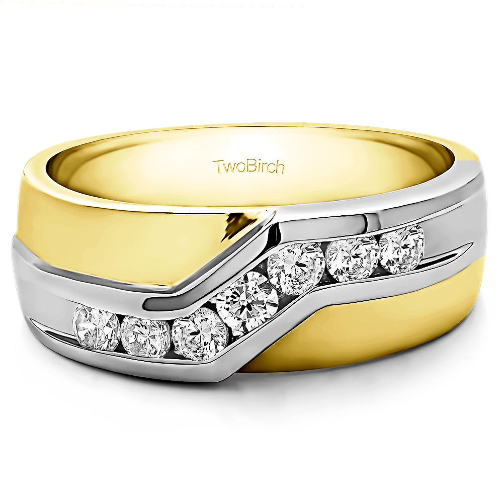 TwoBirch Men Ring in Two Tone Silver with Diamonds (G-H,I2-I3) (0.75 CT)