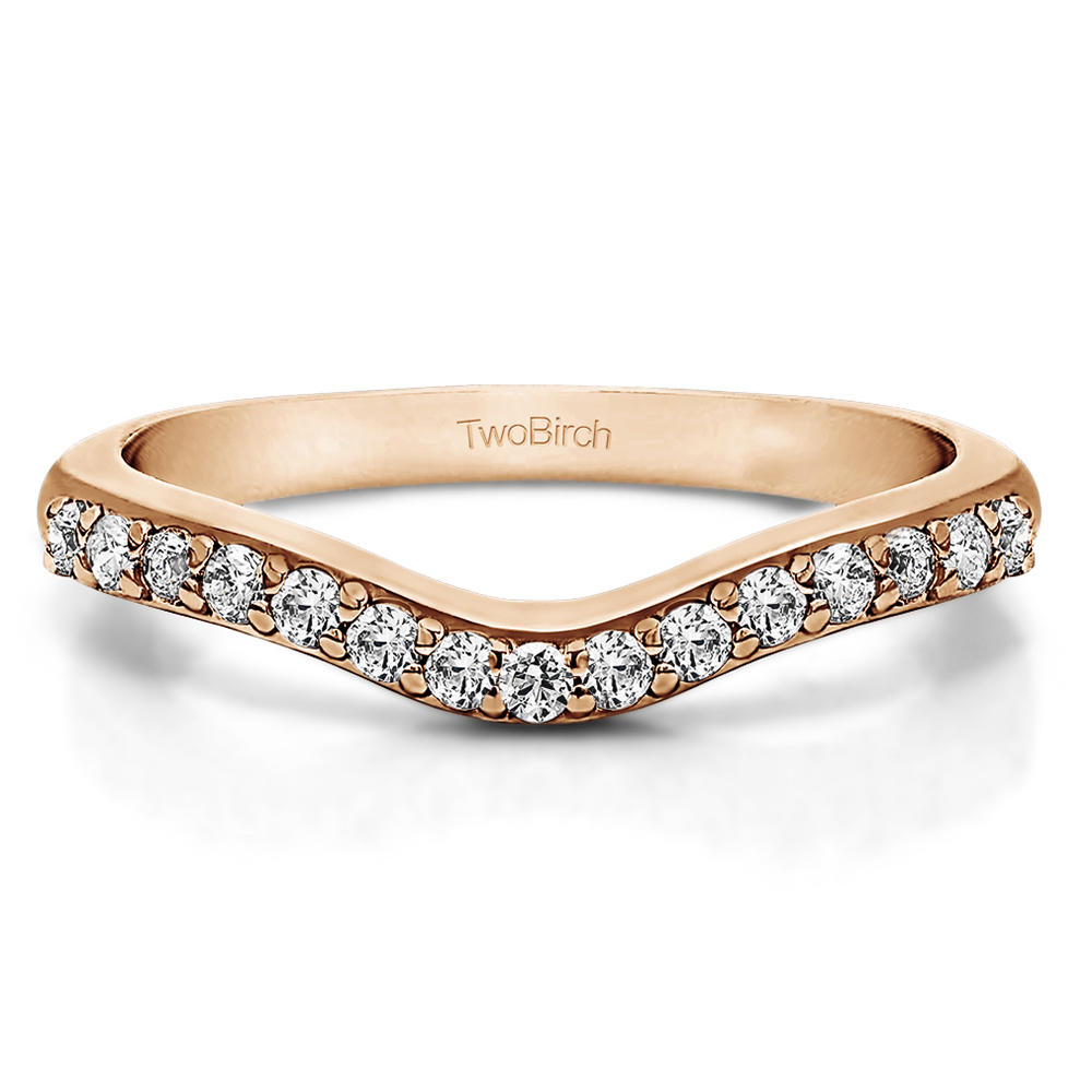 TwoBirch Delicate Curved Wedding Ring in 14k Rose Gold with Diamonds (G-H,I2-I3) (0.25 CT)