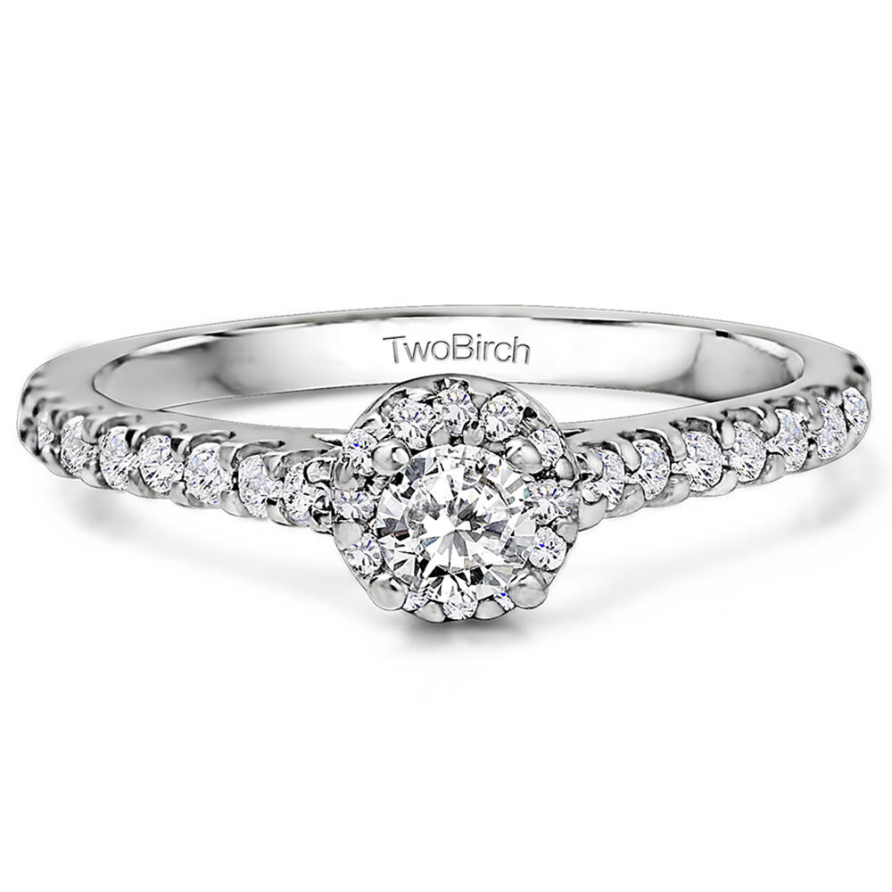 TwoBirch Halo Promise Ring in Sterling Silver with Diamonds (G-H,I2-I3) (0.61 CT)