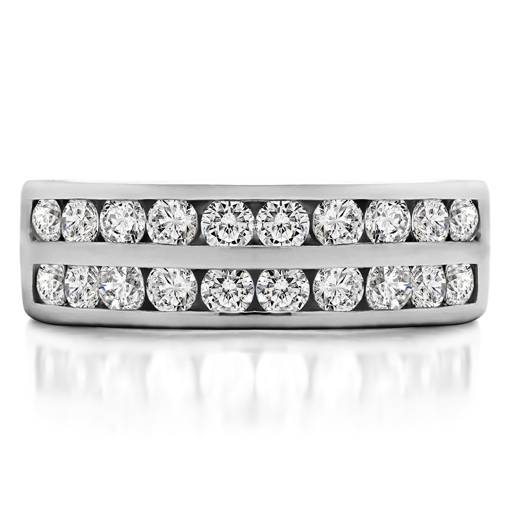 TwoBirch Double Row Channel Set Anniversary Band in Sterling Silver with Diamonds (G-H,I2-I3) (1 CT)