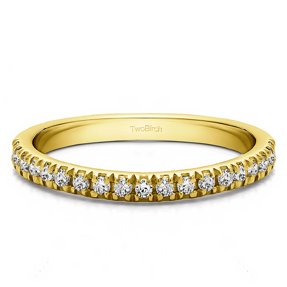 TwoBirch Twenty Stone Domed French Cut Pave Set Wedding Ring in 10k Yellow gold with Diamonds (G-H,I1-I2) (0.2 CT)