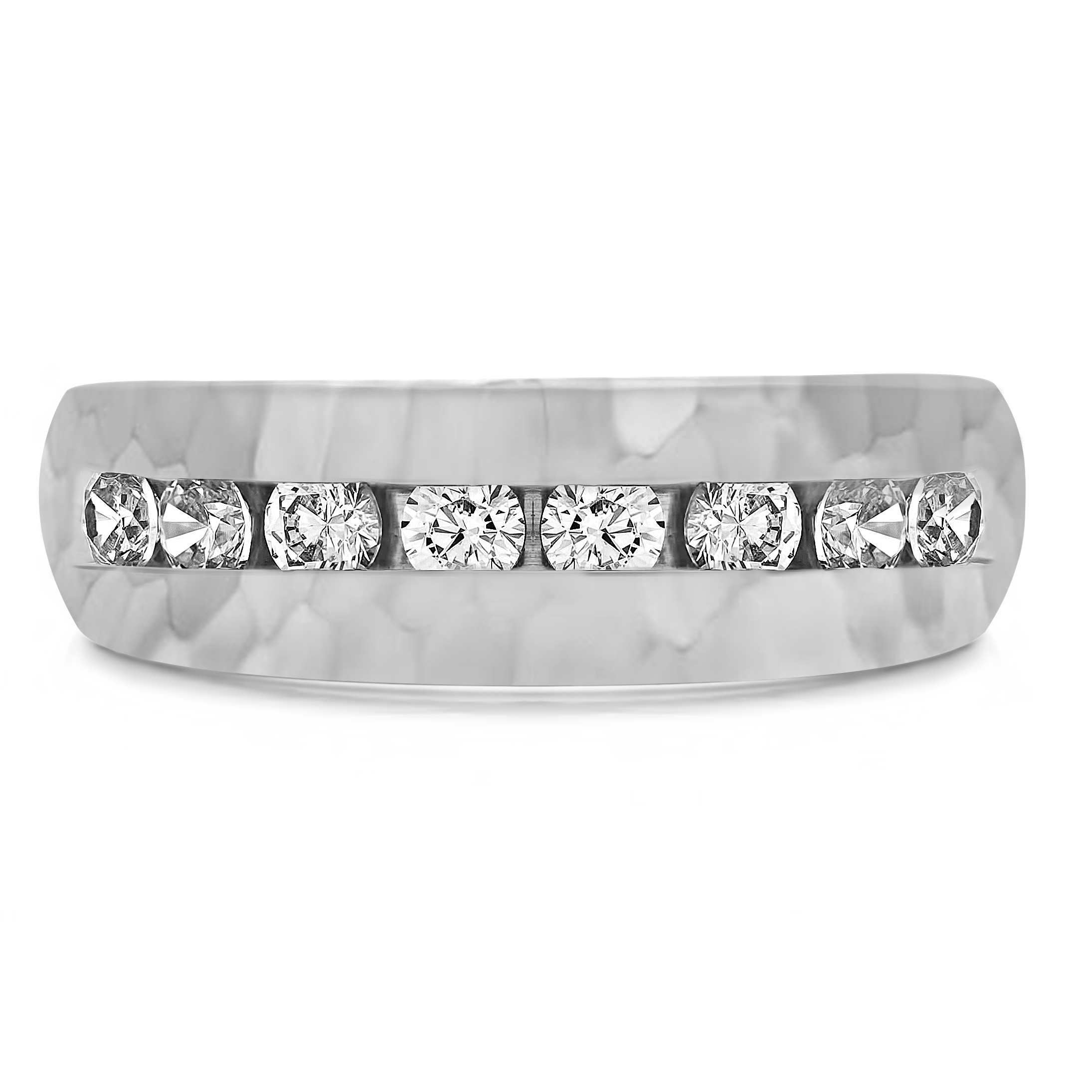TwoBirch Channel set Men's Band with Open Ended channel with Hammered Finish in 10k White Gold with Diamonds (G-H,I2-I3) (1 CT)