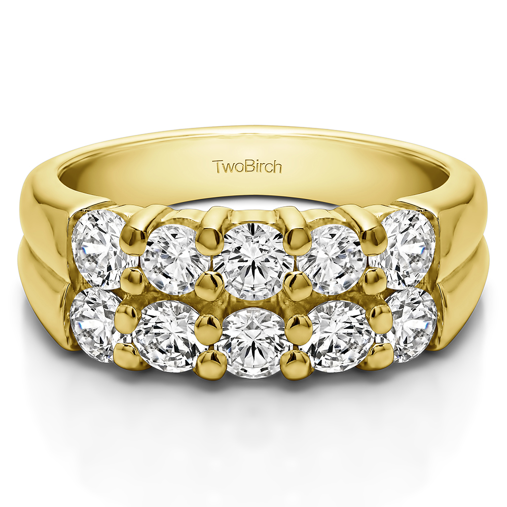 TwoBirch Double Row Shared Prong  Ten Stone Anniversary Band in 10k Yellow gold with Diamonds (G-H,I2-I3) (0.98 CT)