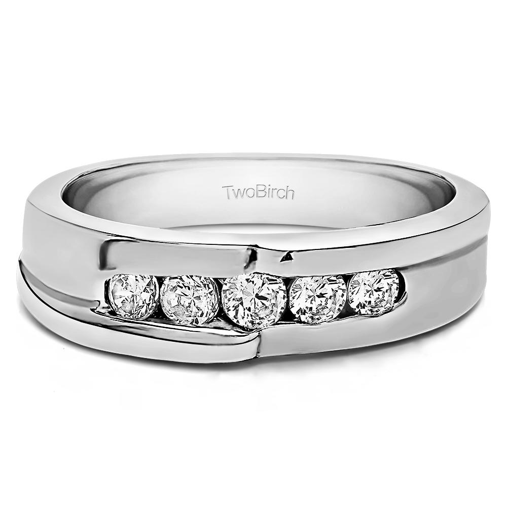 TwoBirch Engraved Design Cool Mens Wedding Ring or Unique Mens' Fashion Ring in Sterling Silver with Diamonds (G-H,I2-I3) (0.25 CT)