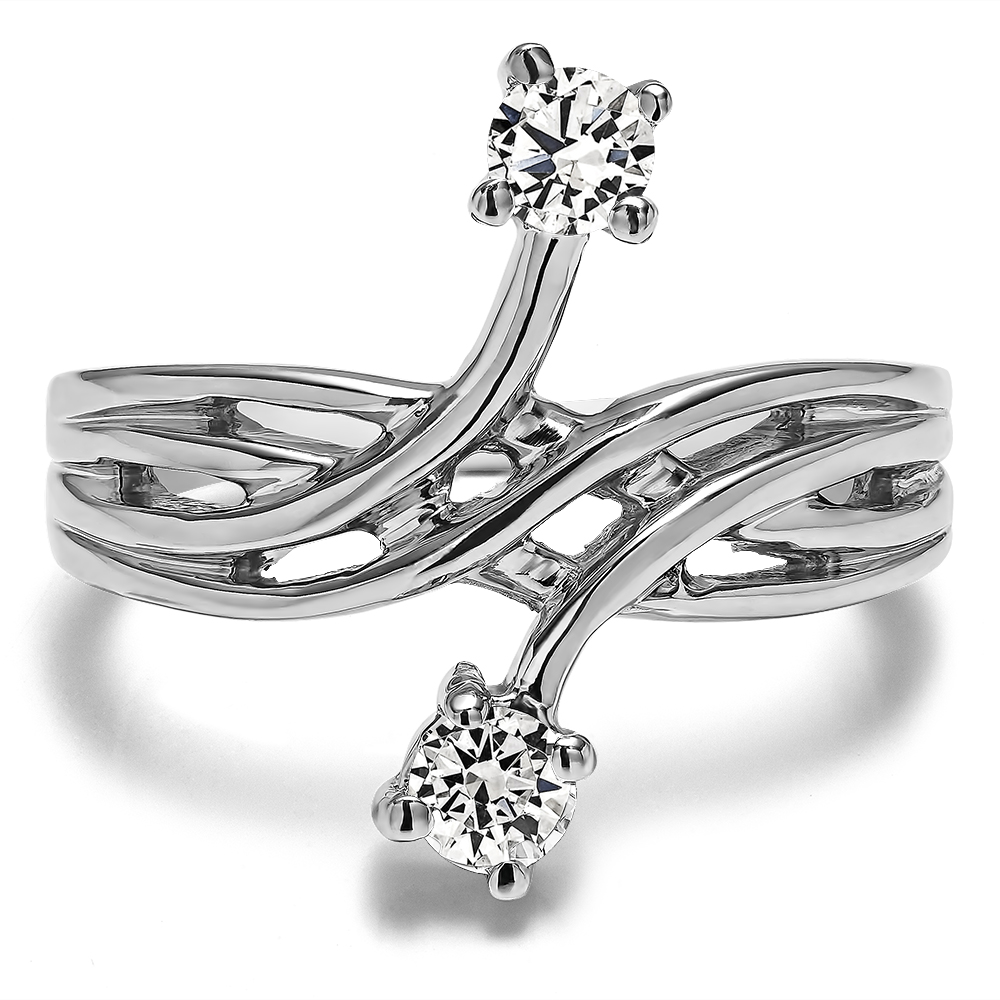 TwoBirch Together 4Ever:  Bypass Criss Cross TwoStone Ring by TwoBirch in Sterling Silver with Diamonds (G-H,I2-I3) (0.36 CT)