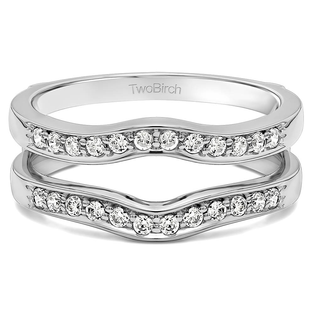 TwoBirch Contour Shape Channel Set Enhancer Ring Guard  in 10k White Gold with Diamonds (G-H,I2-I3) (1.4 CT)