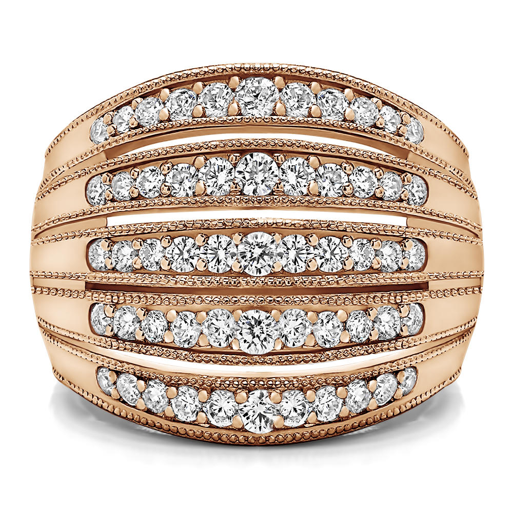 TwoBirch Large Domed Milgrained Anniversary Band in 10k Rose Gold with Diamonds (G-H,I2-I3) (1 CT)