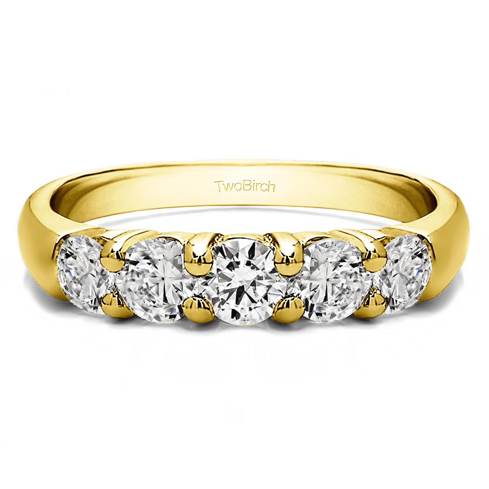 TwoBirch Five Stone Common Prong Anniversary Band in 10k Yellow gold with Diamonds (G-H,I2-I3) (0.75 CT)