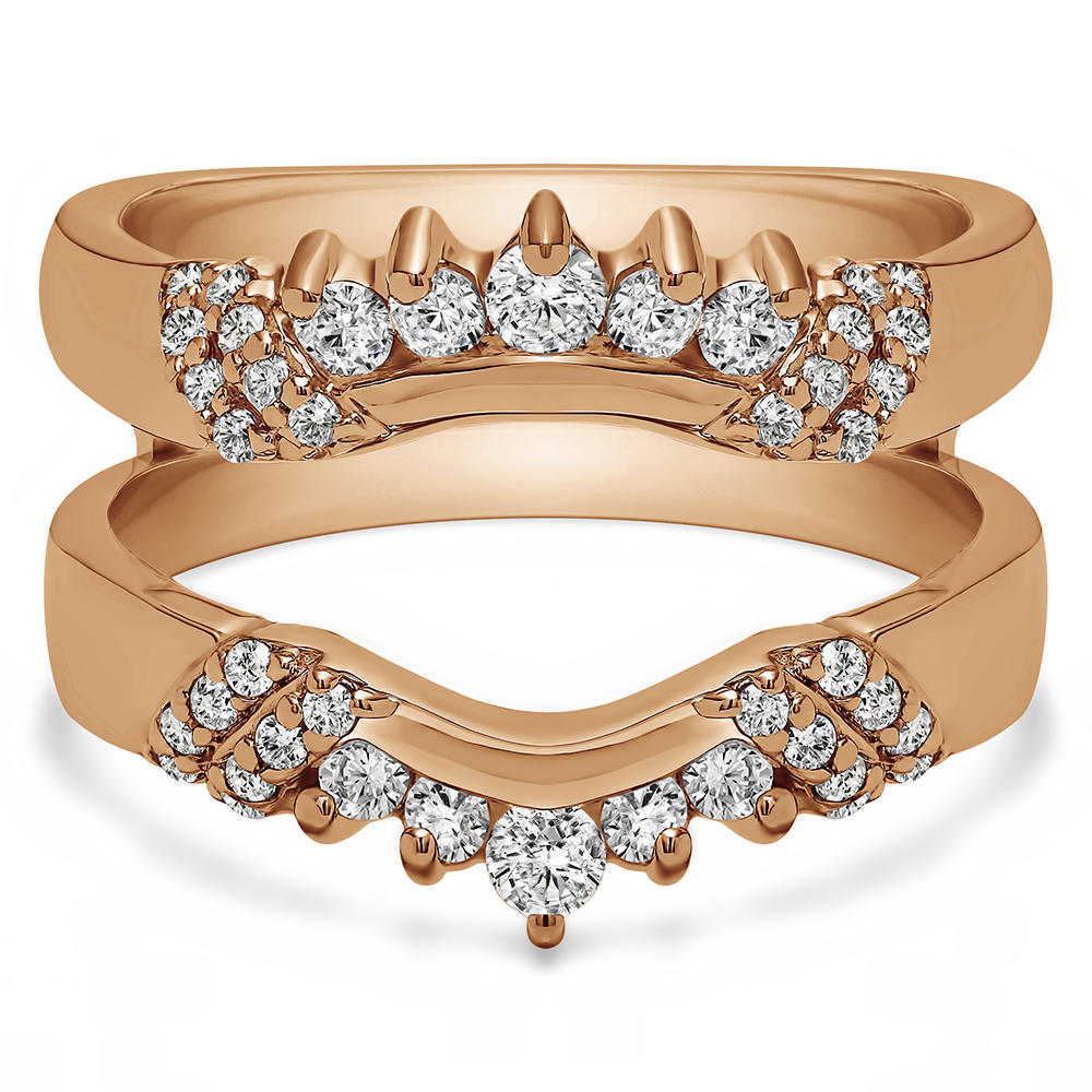 TwoBirch Double Shared Prong Ring Guard Enhancer  in 10k Rose Gold with Diamonds (G-H,I2-I3) (0.51 CT)