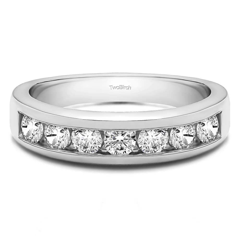 TwoBirch Seven Stone Channel Set Wedding Ring in Sterling Silver with Diamonds (G-H,I2-I3) (0.7 CT)