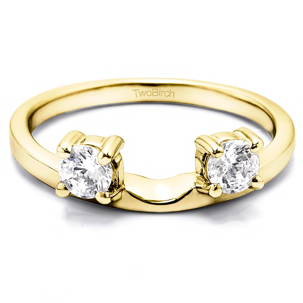 TwoBirch Three Stone Round Prong Set Ring Wrap Enhancer in 10k Yellow Gold with Diamonds (G-H,I2-I3) (0.5 CT)