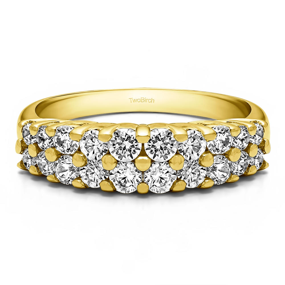 TwoBirch 1CT Double Row Double Shared Prong Anniversary Band  in Yellow Silver with Diamonds (G-H,I1-I2) (0.96 CT)