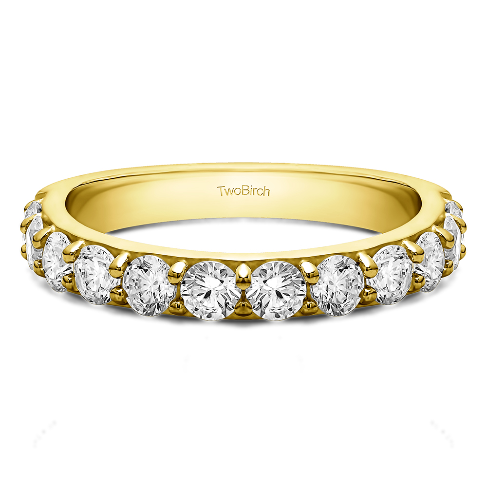 TwoBirch Twelve Stone Round Pave Set Wedding Band in 14k Yellow Gold with Diamonds (G-H,I2-I3) (0.78 CT)