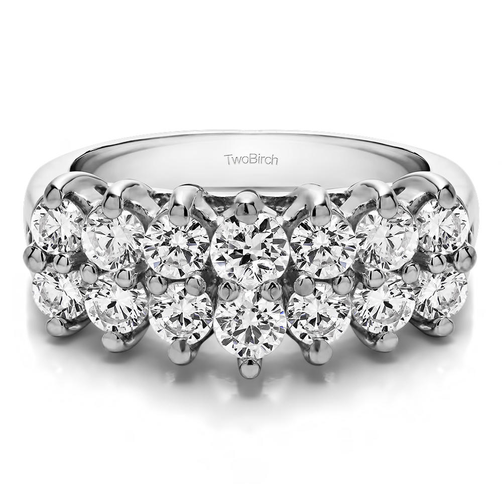 TwoBirch Double Row Double Shared Prong Raised Wedding Ring in 14k White Gold with Diamonds (G-H,I2-I3) (0.25 CT)