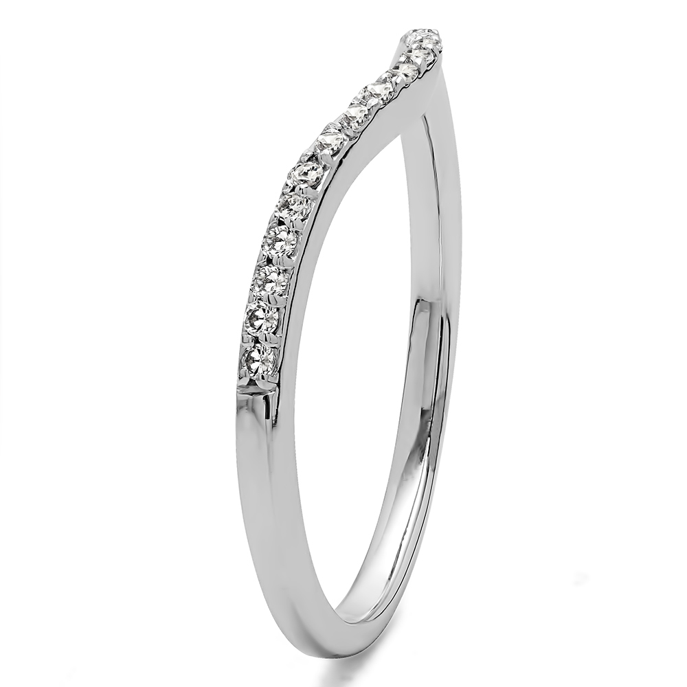 TwoBirch Dainty Contour Wedding Ring in 14k White Gold with Forever Brilliant Moissanite by Charles Colvard (0.16 CT)