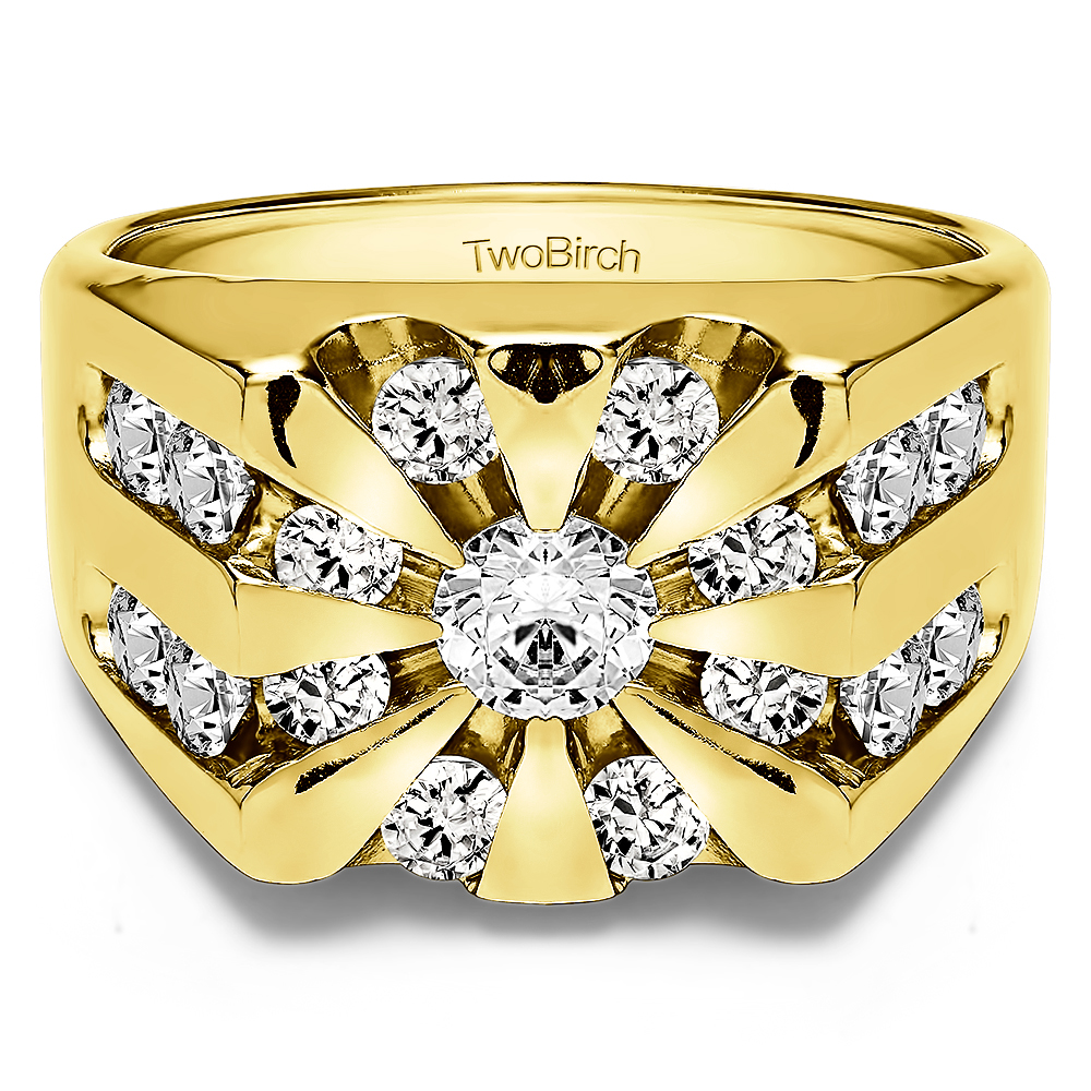 TwoBirch Men Ring in Yellow Silver with Forever Brilliant Moissanite by Charles Colvard (2.52 CT)