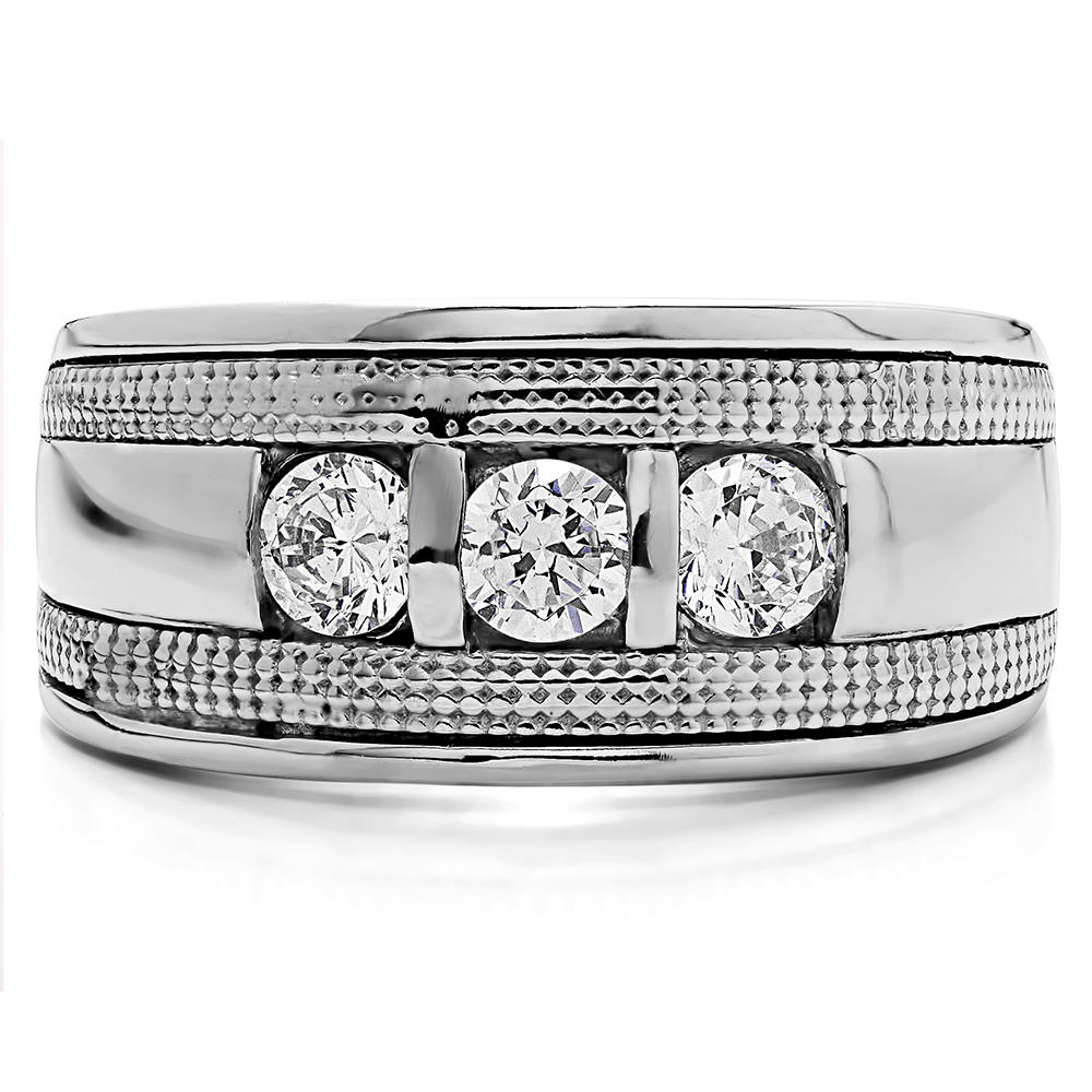 TwoBirch Men Ring in Sterling Silver with Forever Brilliant Moissanite by Charles Colvard (0.3 CT)