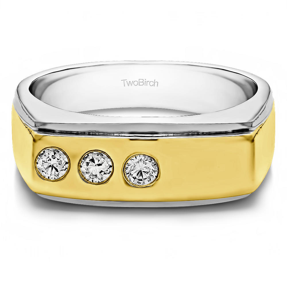 TwoBirch Men Ring in 14k Two Tone Gold with Forever Brilliant Moissanite by Charles Colvard (0.27 CT)
