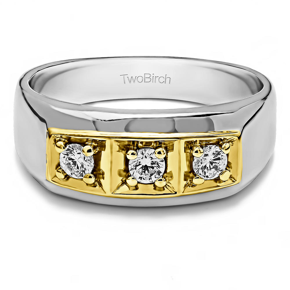 TwoBirch Men Ring in 10k Two Tone Gold with Forever Brilliant Moissanite by Charles Colvard (0.3 CT)