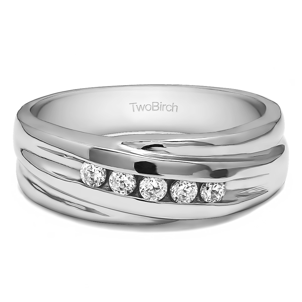 TwoBirch Men Ring in 14k White Gold with Forever Brilliant Moissanite by Charles Colvard (0.23 CT)