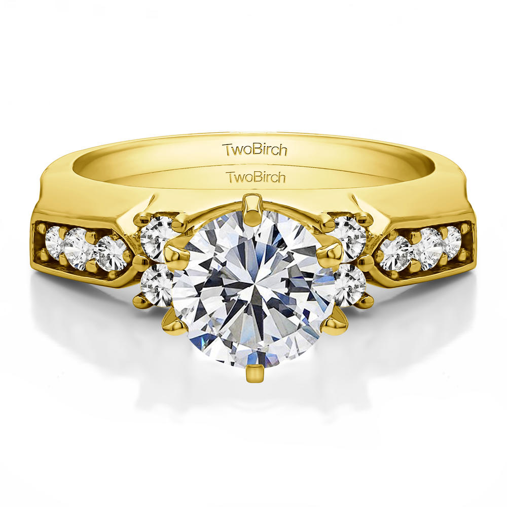 TwoBirch Moissanite Embellished Classic Style Ring Wrap in 10k Yellow Gold with Forever Brilliant Moissanite by Charles Colvard (0.32 CT)