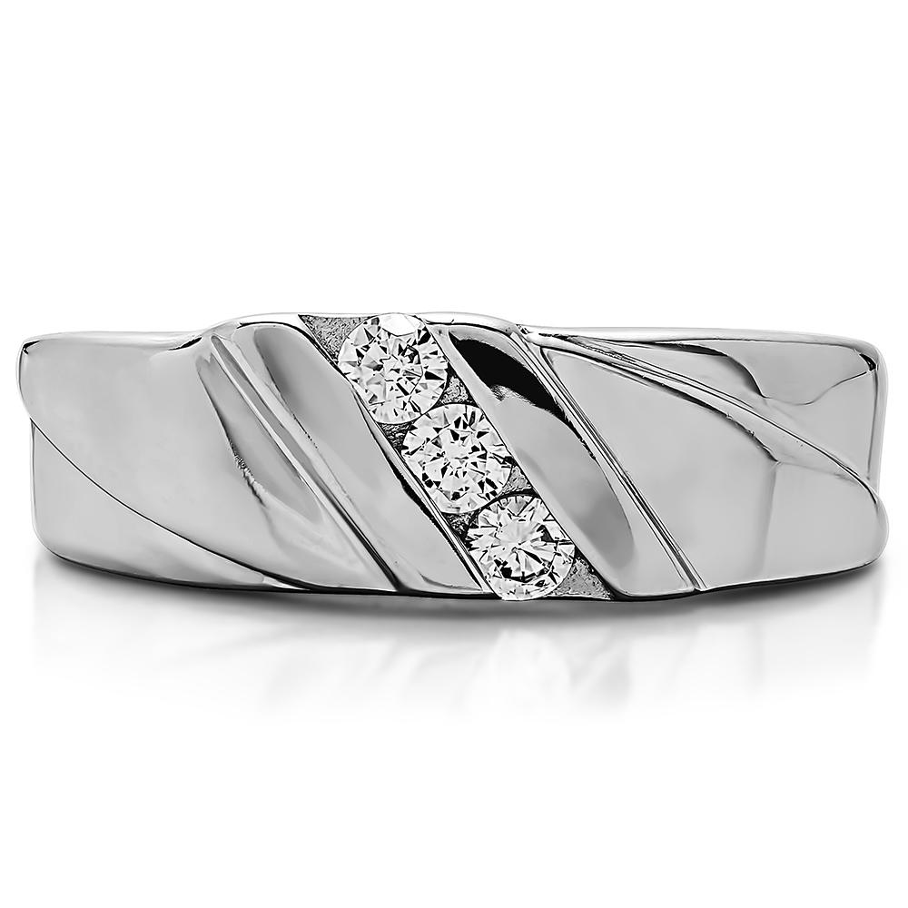 TwoBirch Men Ring in 14k White Gold with Forever Brilliant Moissanite by Charles Colvard (0.3 CT)