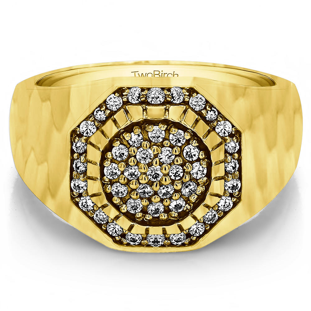 TwoBirch Men Ring in Yellow Silver with Forever Brilliant Moissanite by Charles Colvard (0.37 CT)