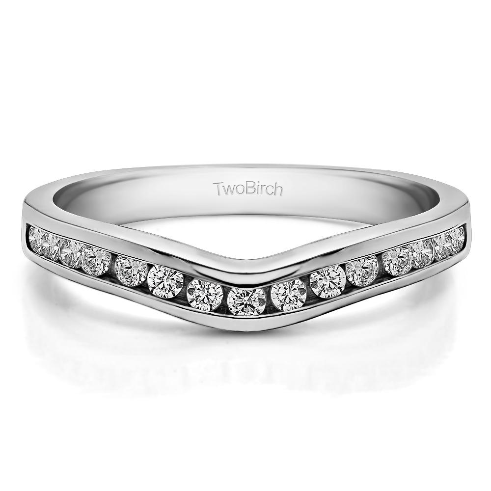 TwoBirch Traditional Style Curved Wedding Tracer Ring in 10k White Gold with Forever Brilliant Moissanite by Charles Colvard (0.12 CT)