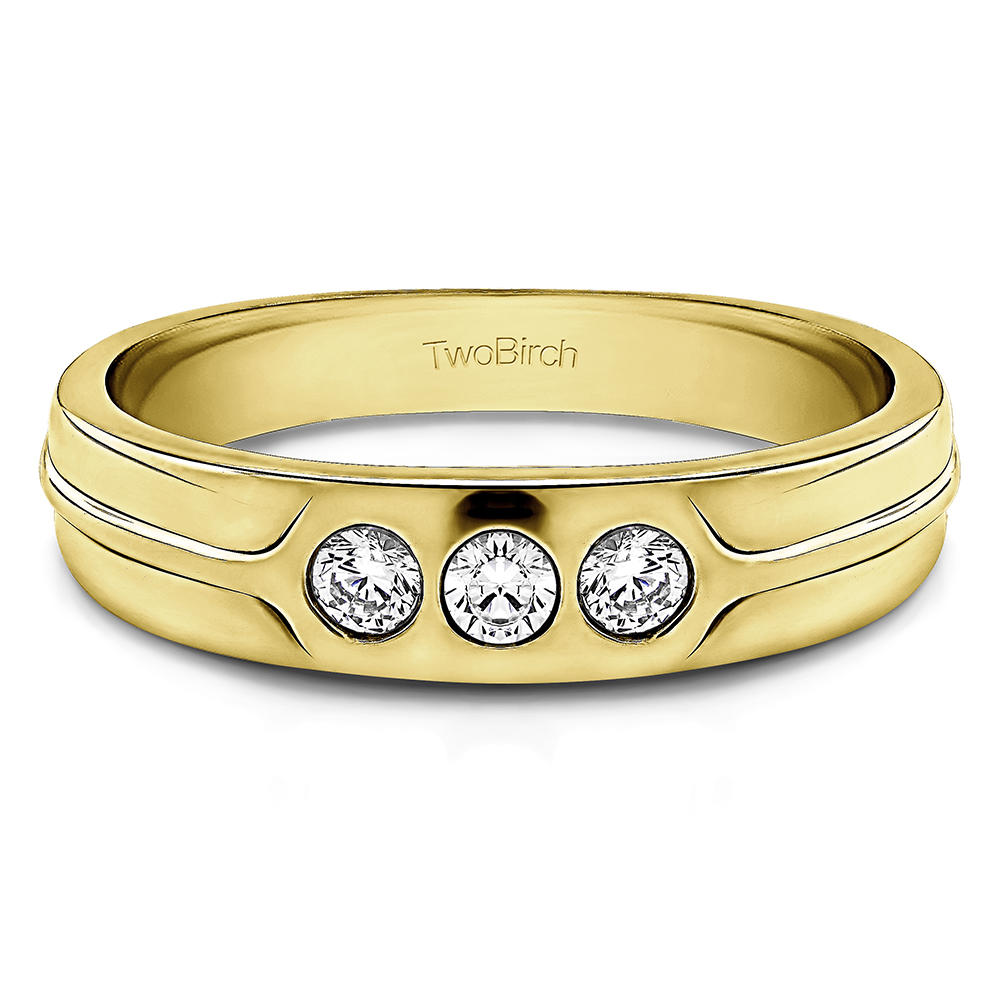 TwoBirch Men Ring in 14k Yellow Gold with Forever Brilliant Moissanite by Charles Colvard (0.3 CT)