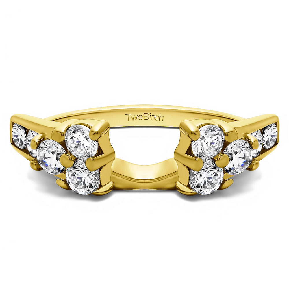 TwoBirch Moissanite Three Stone Anniversary Ring Wrap in 14k Yellow Gold with Forever Brilliant Moissanite by Charles Colvard (0.33 CT)