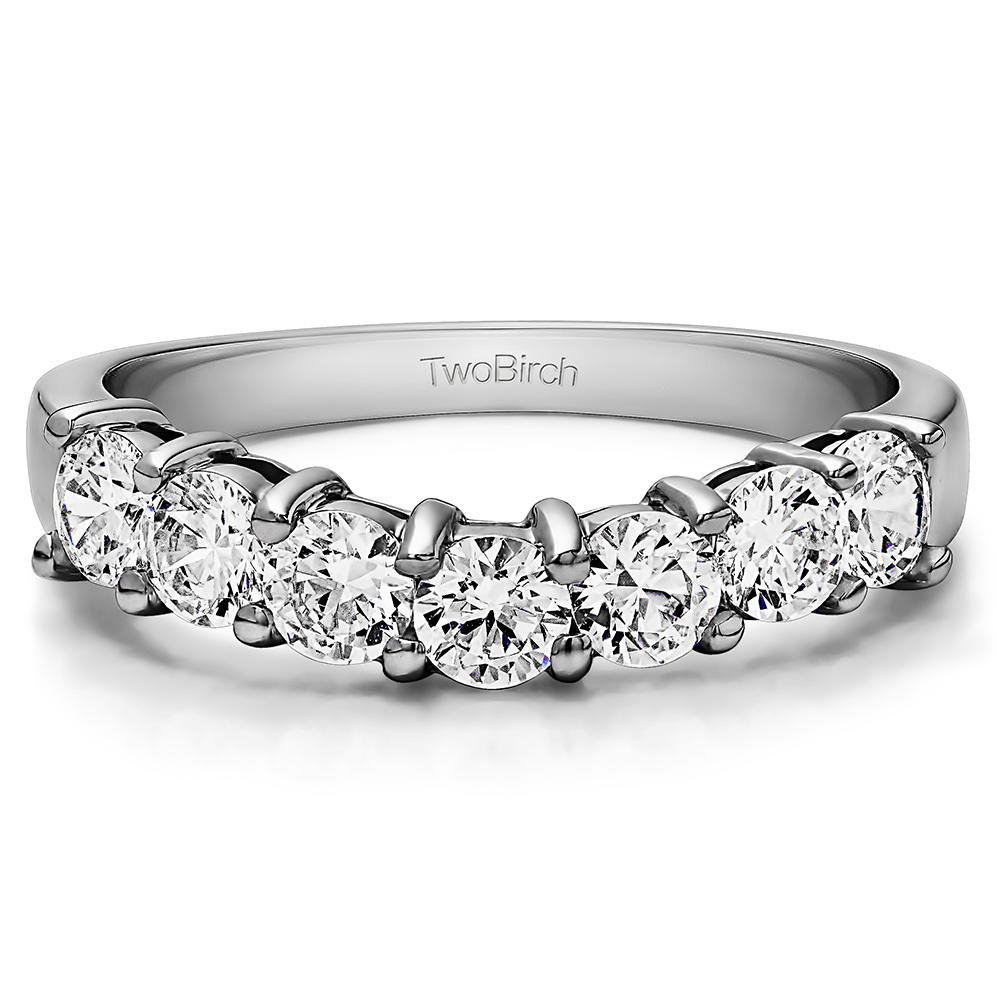 TwoBirch Slightly Contoured Classic Style Wedding Ring in 14k White Gold with Forever Brilliant Moissanite by Charles Colvard (0.42 CT)