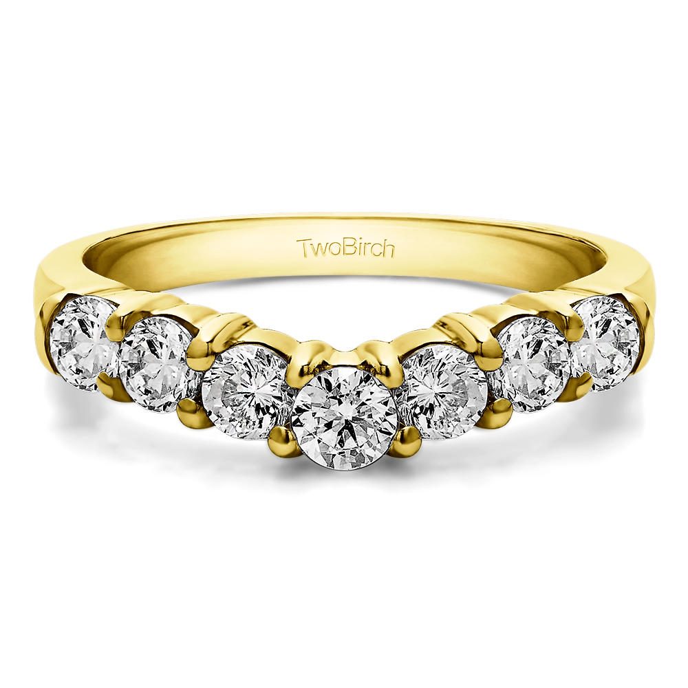 TwoBirch Contour Style Anniversary Wedding Ring in 14k Yellow Gold with Forever Brilliant Moissanite by Charles Colvard (0.86 CT)
