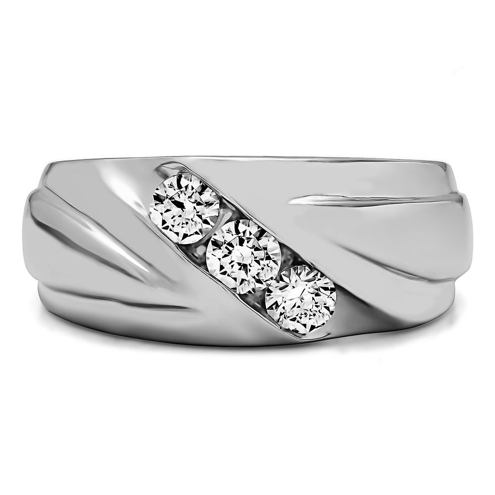 TwoBirch Moissanite Channel Set Men's Ring With Bars in 10k Yellow gold with Forever Brilliant Moissanite by Charles Colvard (0.42 CT)