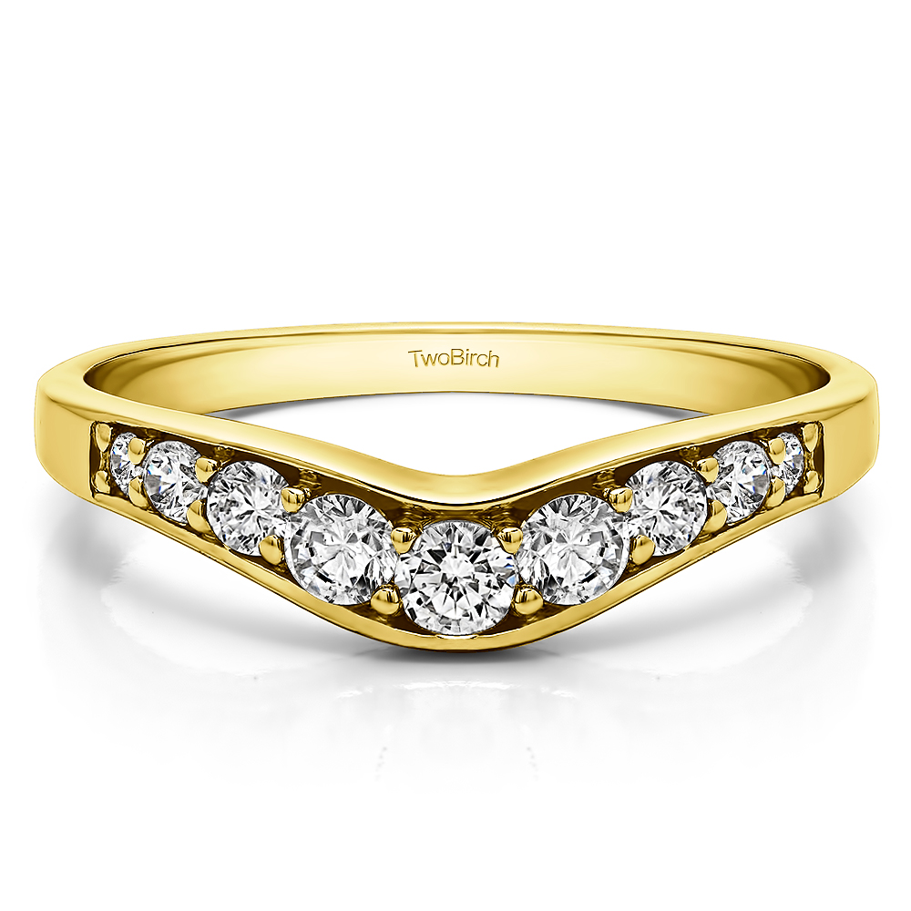 TwoBirch Graduated Curved Wedding Band in Yellow Silver with Forever Brilliant Moissanite by Charles Colvard (0.43 CT)