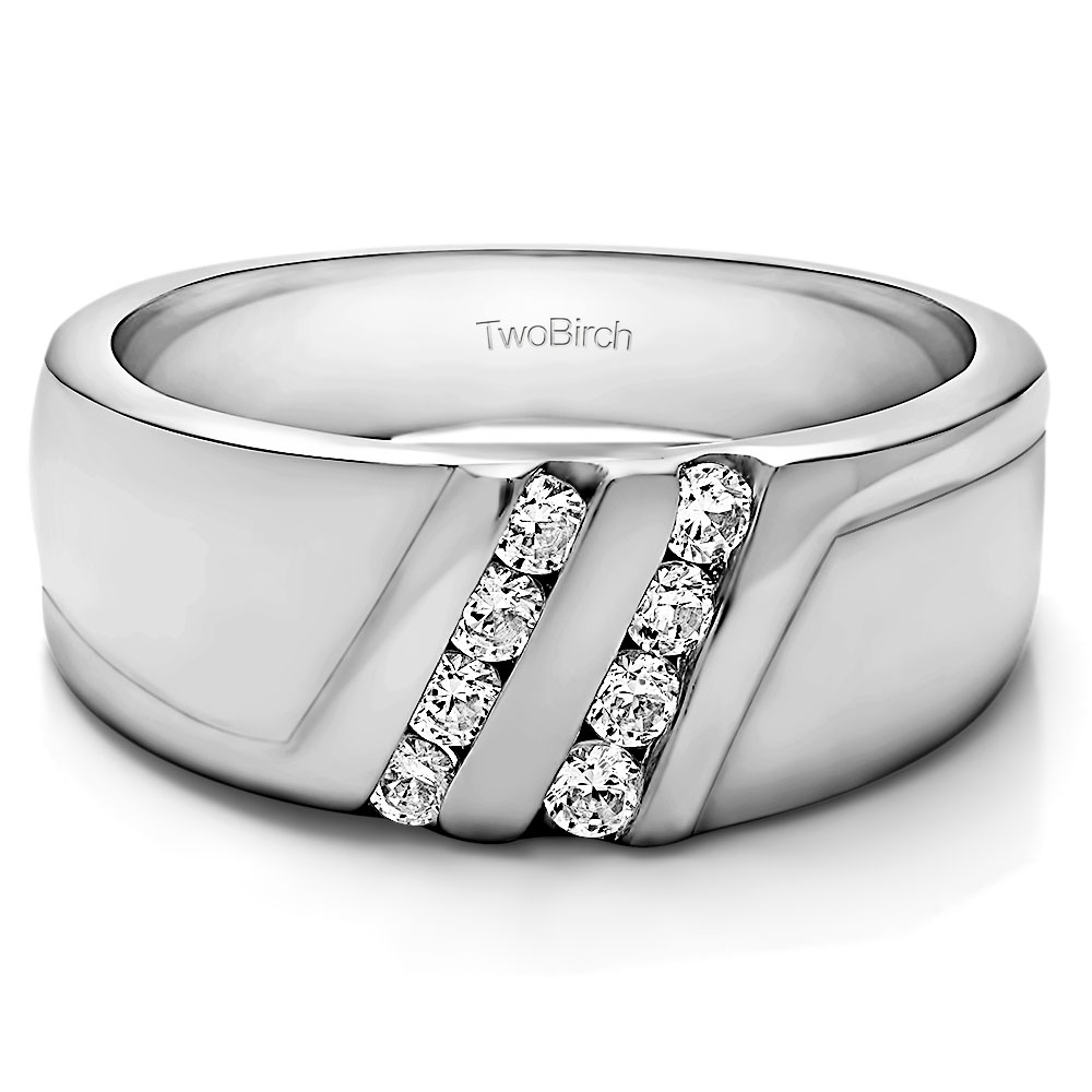 TwoBirch Men Ring in 10k White Gold with Forever Brilliant Moissanite by Charles Colvard (0.2 CT)